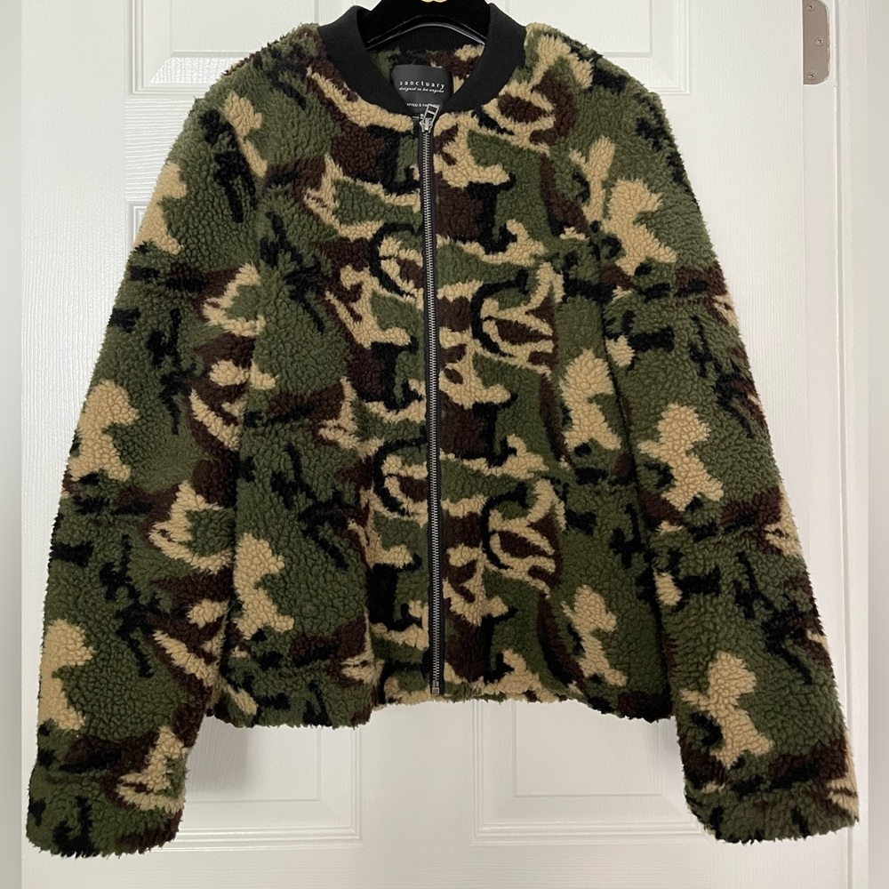 Sanctuary Camo Sherpa bomber jacket
